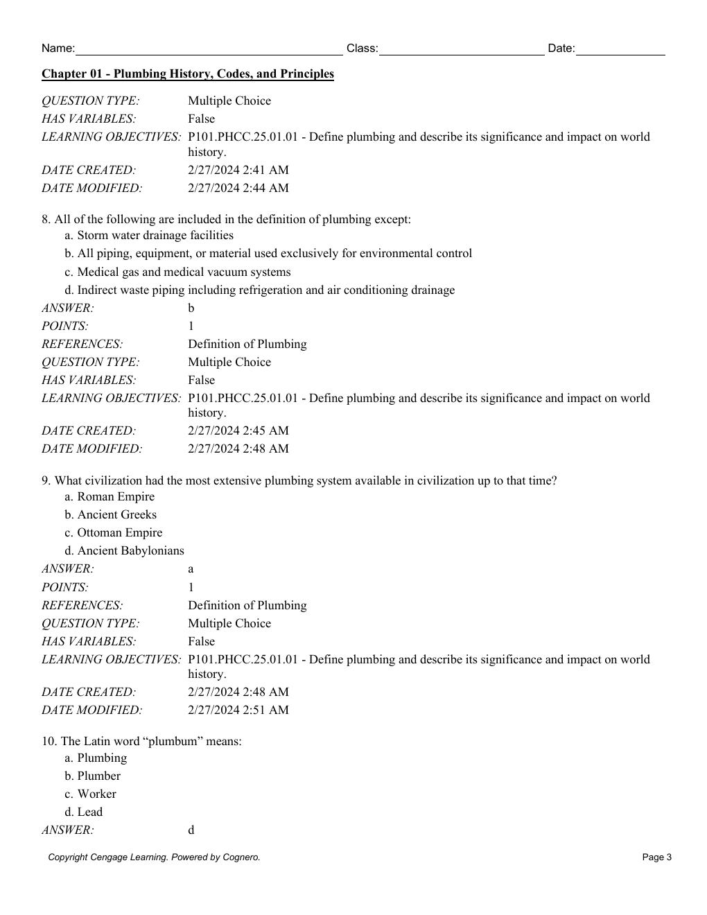Preview page 5 of Test Bank For Plumbing 101 7th Edition By PHCC Educational Foundation