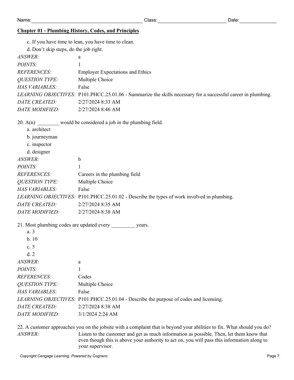 Preview page 9 of Test Bank For Plumbing 101 7th Edition By PHCC Educational Foundation