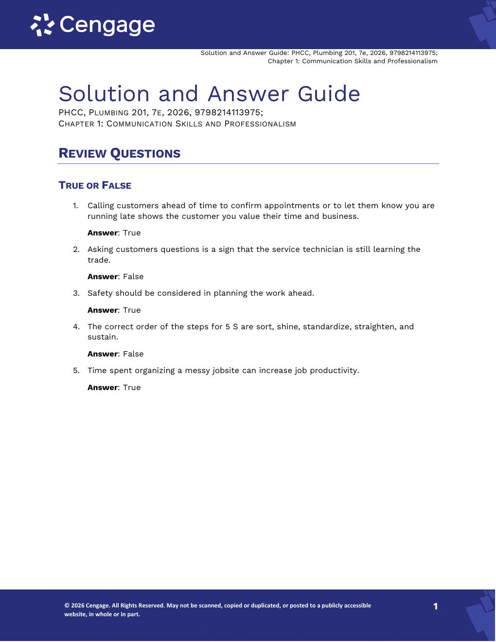 Preview page 3 of Solutions Manual For Plumbing 201 7th Edition By PHCC Educational Foundation, Edward Moore