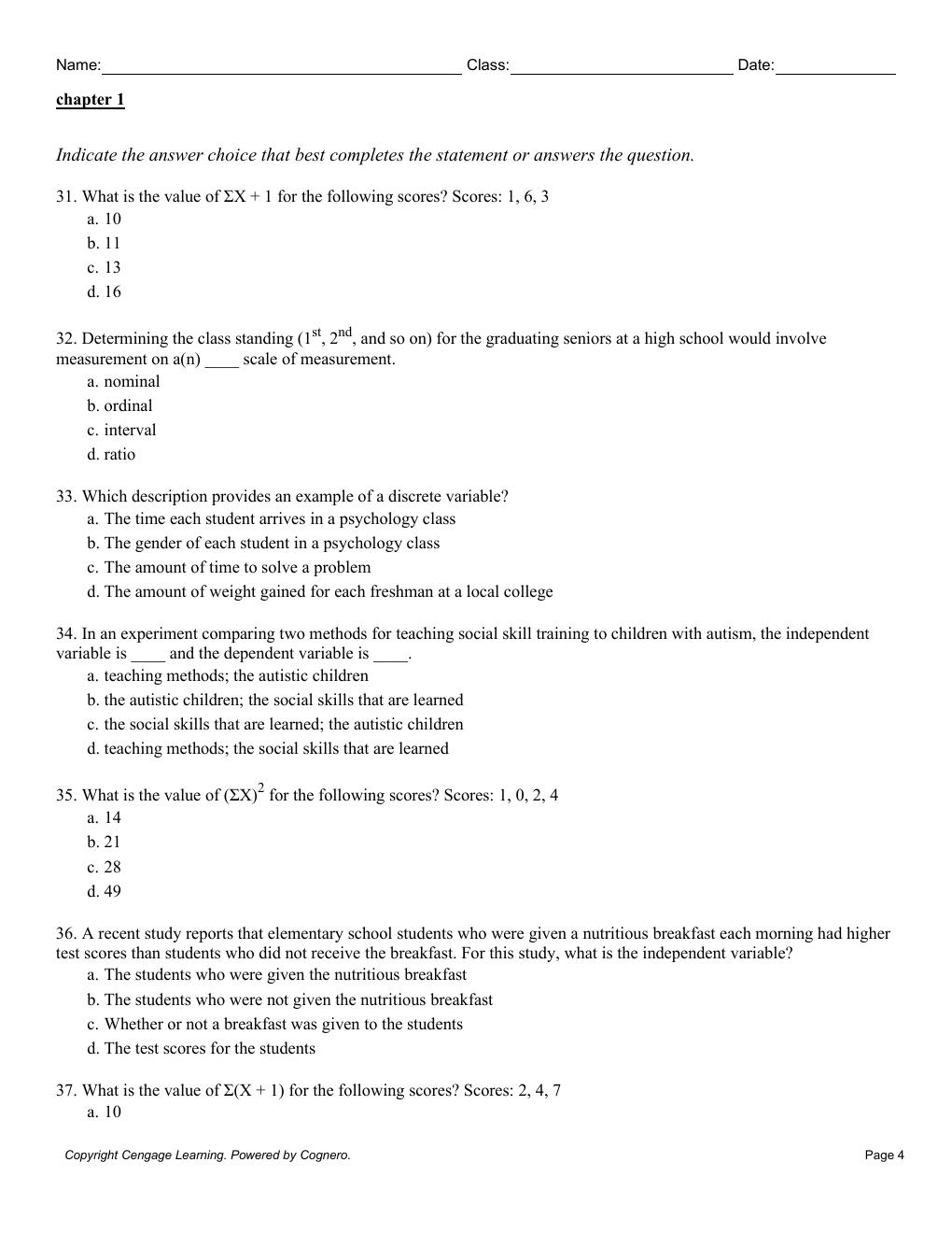 Preview page 5 of Test Bank For Statistics for The Behavioral Sciences 10th Edition By Frederick Gravetter, Larry Wallnau