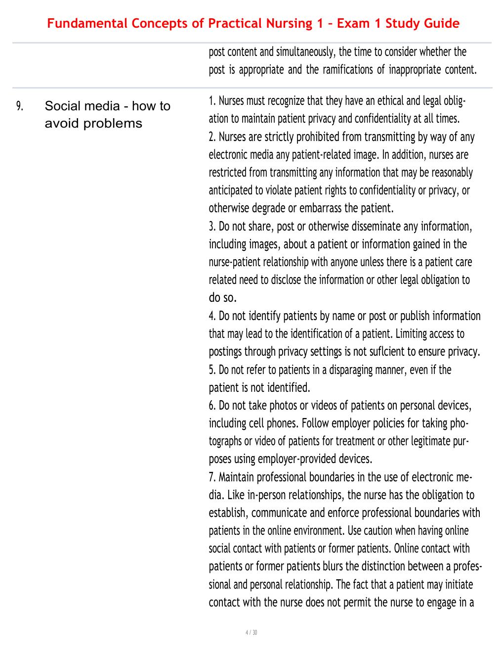 Preview page 4 of Fundamental Concepts of Practical Nursing 1 – Exam 1 Study Guide