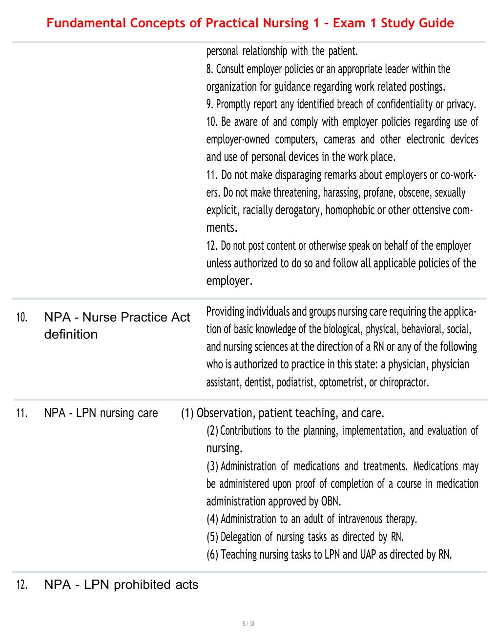 Preview page 5 of Fundamental Concepts of Practical Nursing 1 – Exam 1 Study Guide