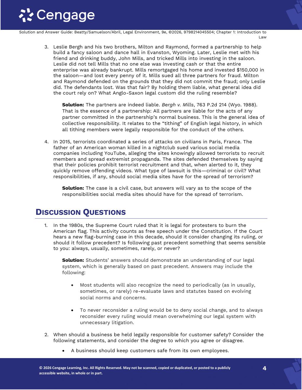 Preview page 6 of Solutions Manual Legal Environment 9th Edition By Jeffrey Beatty, Susan Samuelson, Patricia Abril