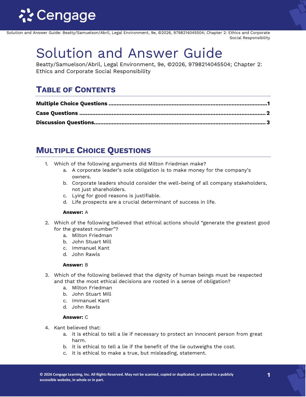 Preview page 9 of Solutions Manual Legal Environment 9th Edition By Jeffrey Beatty, Susan Samuelson, Patricia Abril