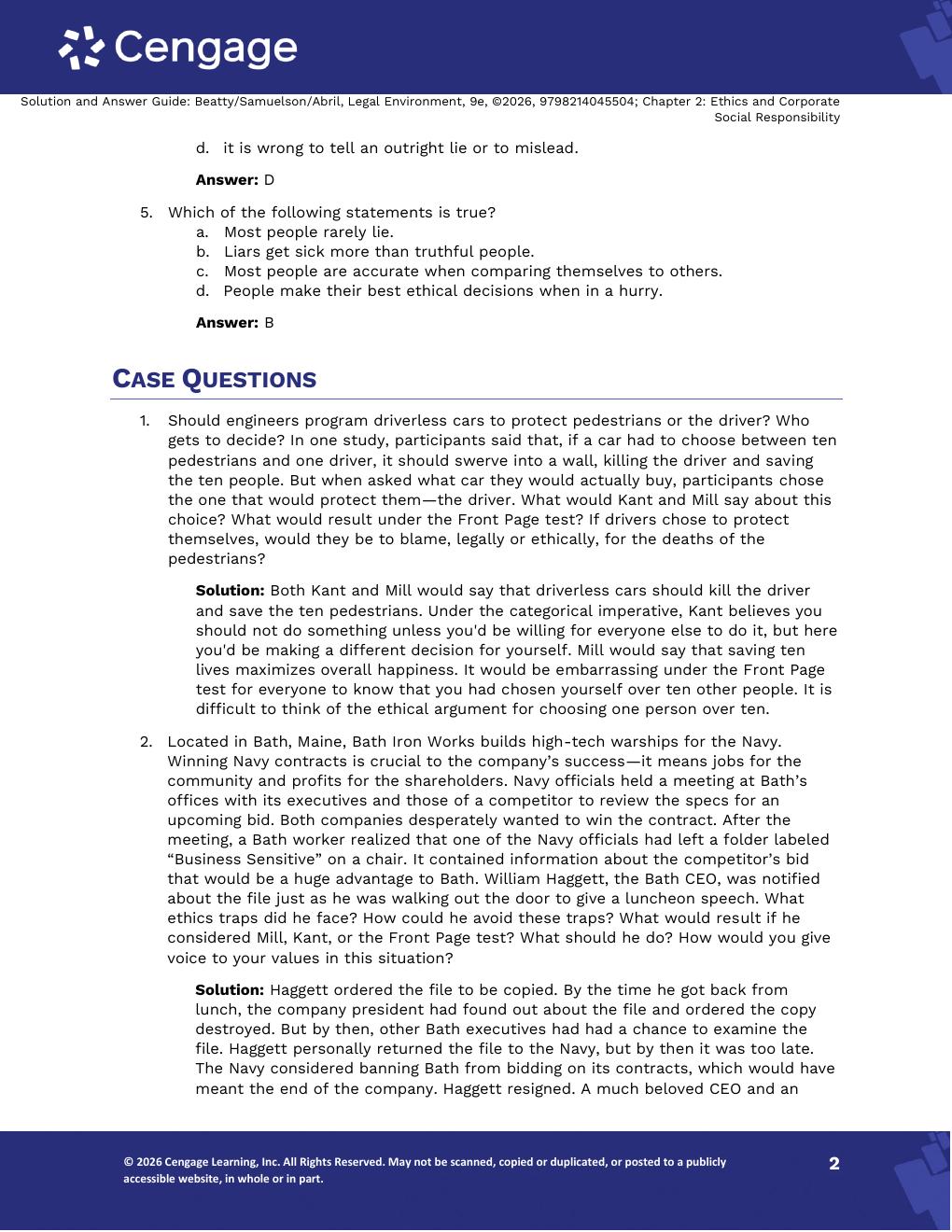 Preview page 10 of Solutions Manual Legal Environment 9th Edition By Jeffrey Beatty, Susan Samuelson, Patricia Abril