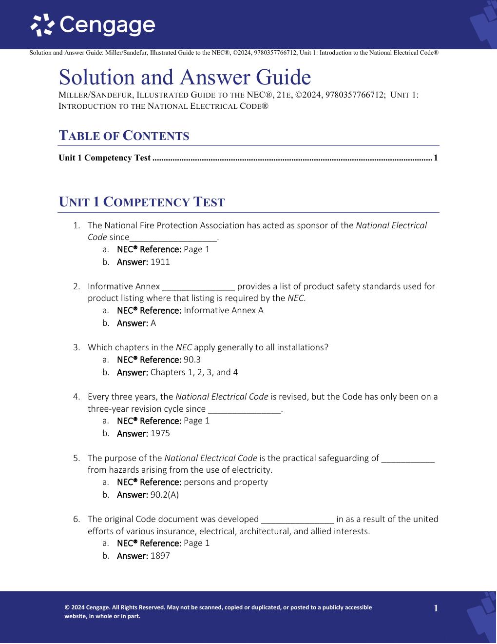 Preview page 3 of Solutions Manual Illustrated Guide to the National Electrical Code 9th Edition By Charles R. Miller