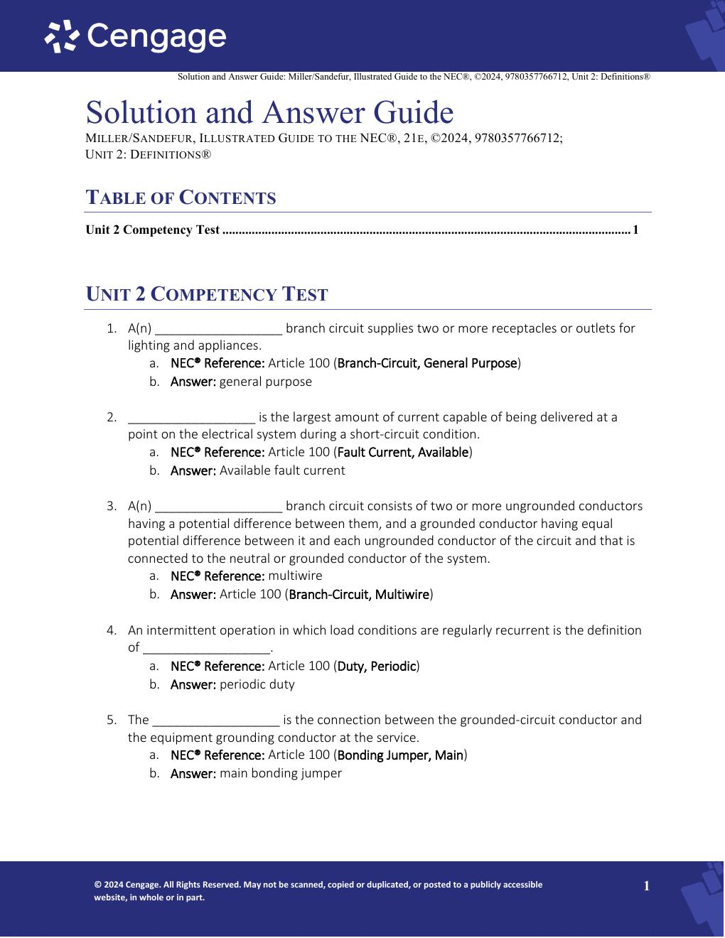 Preview page 5 of Solutions Manual Illustrated Guide to the National Electrical Code 9th Edition By Charles R. Miller