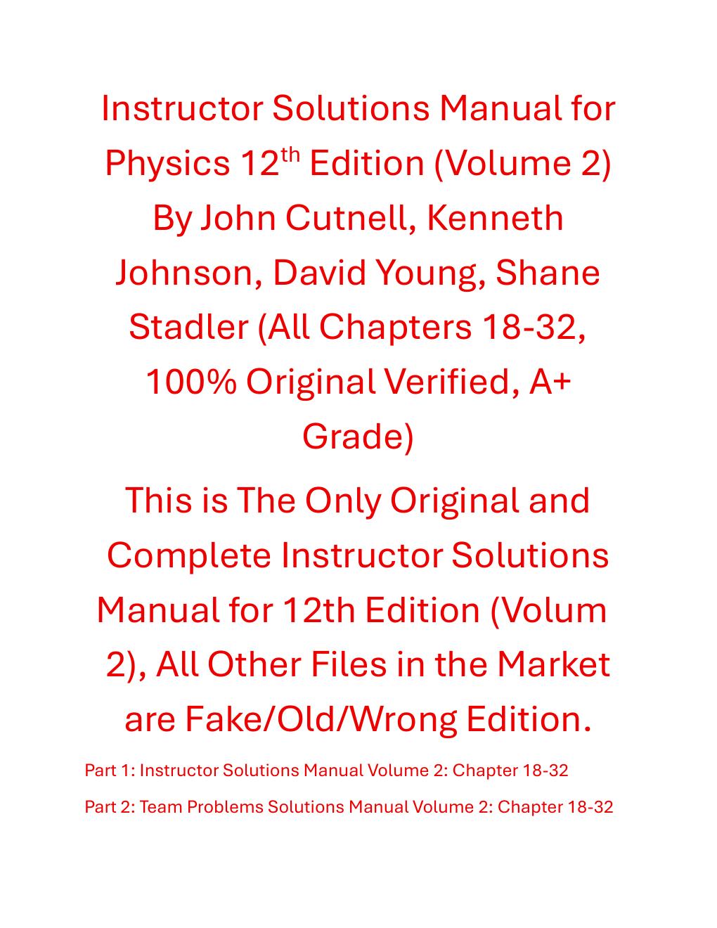Preview page 2 of Solutions Manual Physics (Volume 2) 12th Edition By John Cutnell, Kenneth Johnson, David Young, Shane Stadler