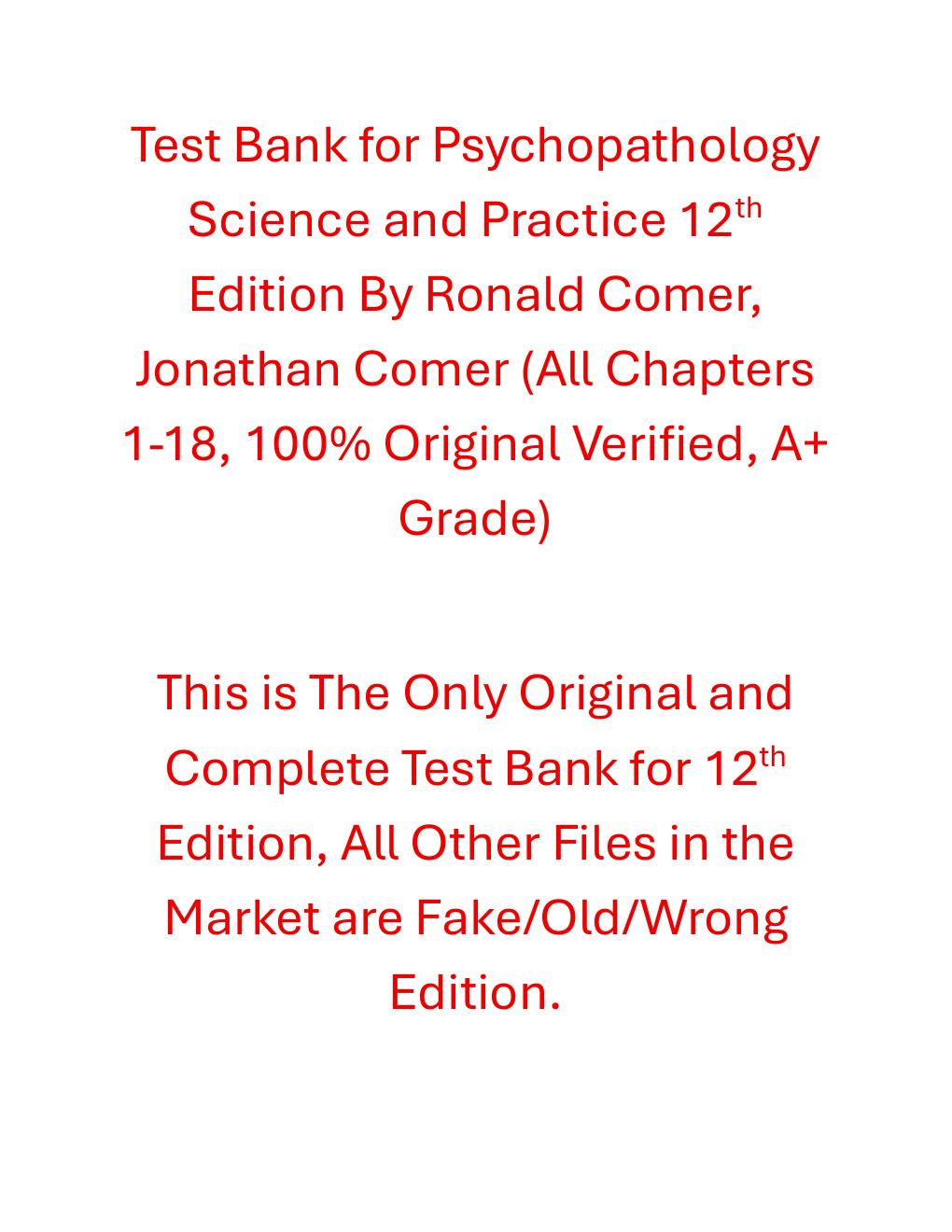 Preview page 2 of Test Bank Psychopathology Science and Practice 12th Edition By Ronald Comer, Jonathan Comer