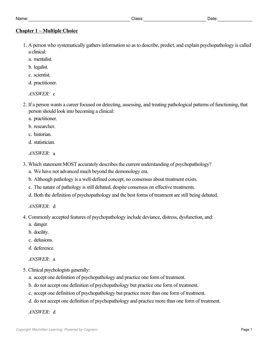 Preview page 3 of Test Bank Psychopathology Science and Practice 12th Edition By Ronald Comer, Jonathan Comer