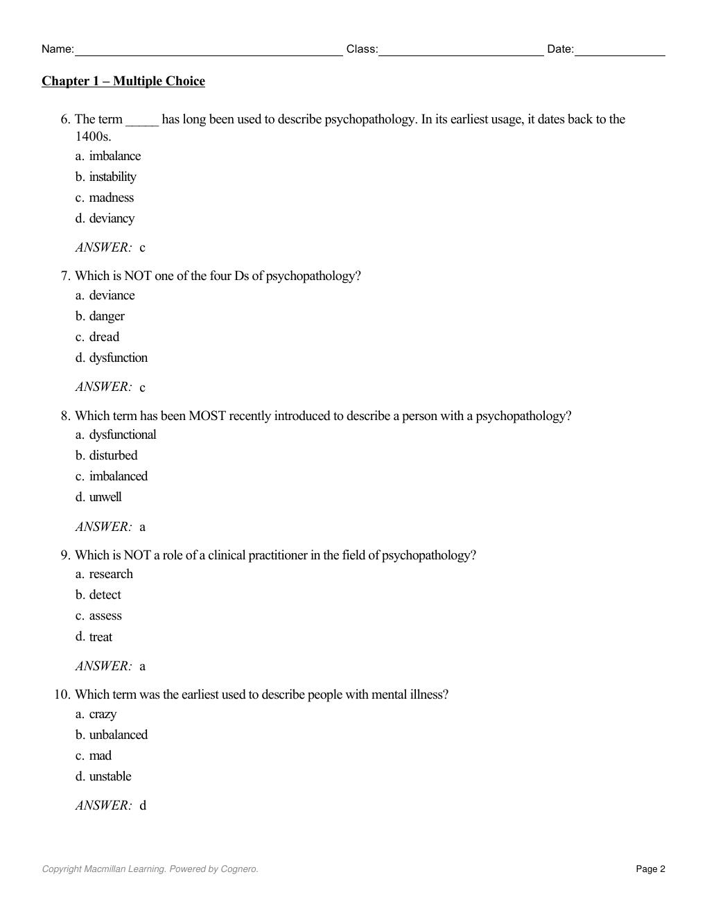 Preview page 4 of Test Bank Psychopathology Science and Practice 12th Edition By Ronald Comer, Jonathan Comer