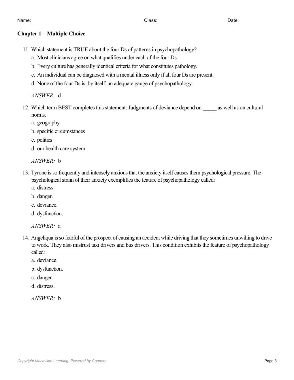 Preview page 5 of Test Bank Psychopathology Science and Practice 12th Edition By Ronald Comer, Jonathan Comer