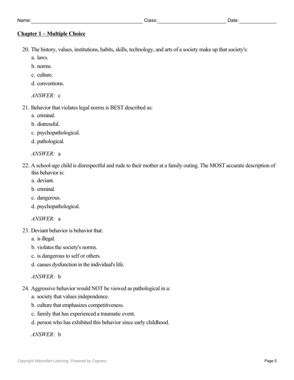 Preview page 7 of Test Bank Psychopathology Science and Practice 12th Edition By Ronald Comer, Jonathan Comer