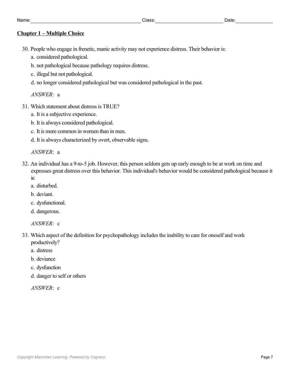 Preview page 9 of Test Bank Psychopathology Science and Practice 12th Edition By Ronald Comer, Jonathan Comer
