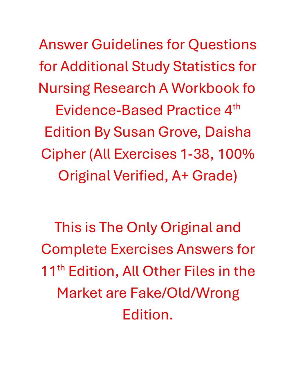 Preview page 2 of Exercises Answer Key Statistics for Nursing Research A Workbook for Evidence-Based Practice 4th Edition By Susan Grove,