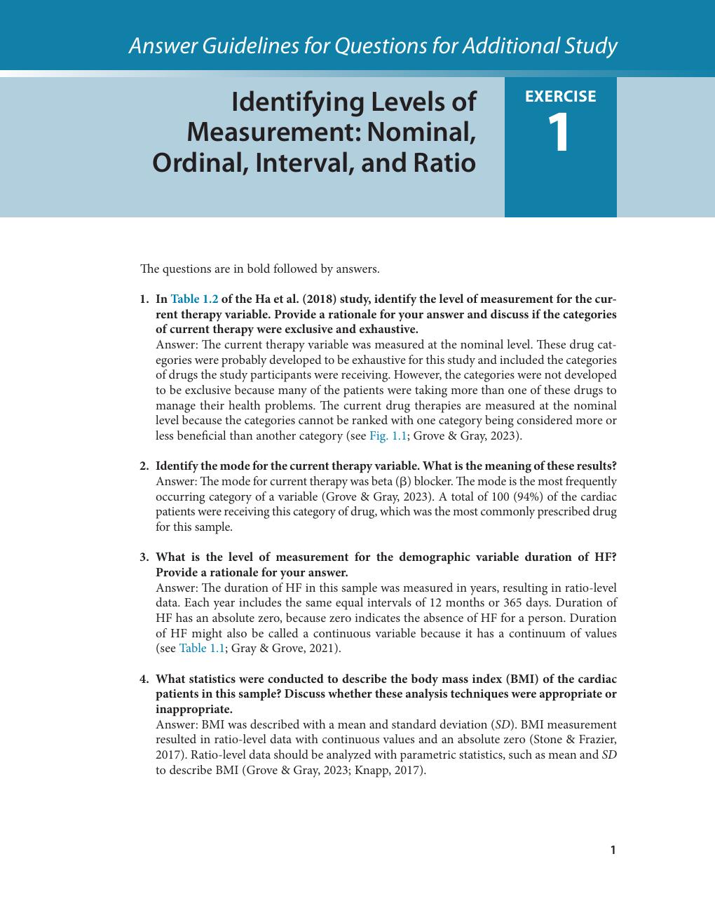 Preview page 3 of Exercises Answer Key Statistics for Nursing Research A Workbook for Evidence-Based Practice 4th Edition By Susan Grove,