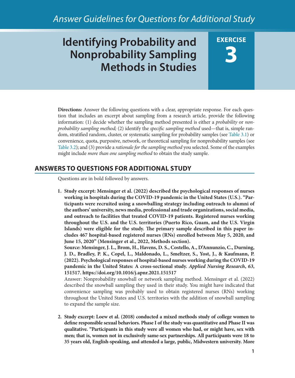 Preview page 9 of Exercises Answer Key Statistics for Nursing Research A Workbook for Evidence-Based Practice 4th Edition By Susan Grove,