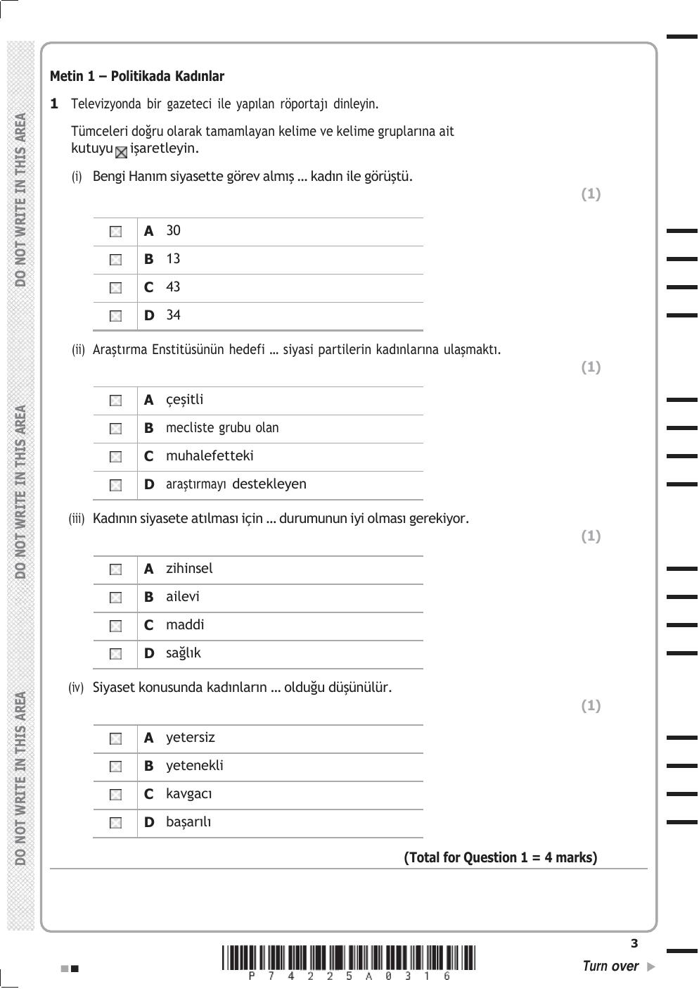 Preview page 3 of Edexcel A Level In GCE Turkish (9TU0/3) Paper 3: +mark scheme JUNE 2025
