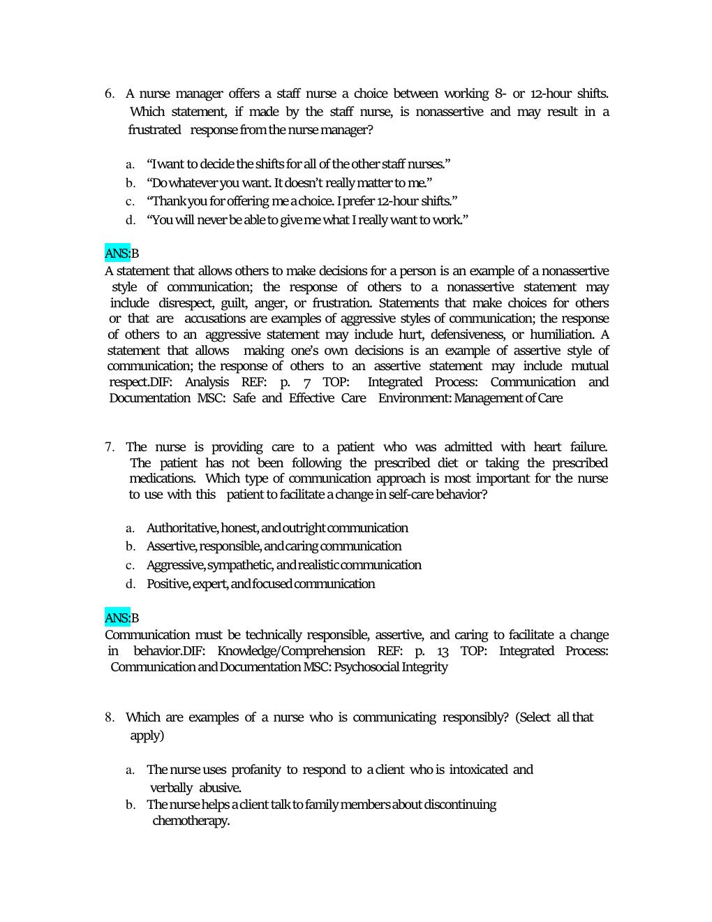 Preview page 7 of TEST BANK Communication in Nursing 8th Edition Julia Balzer Riley All Chapters 1-30