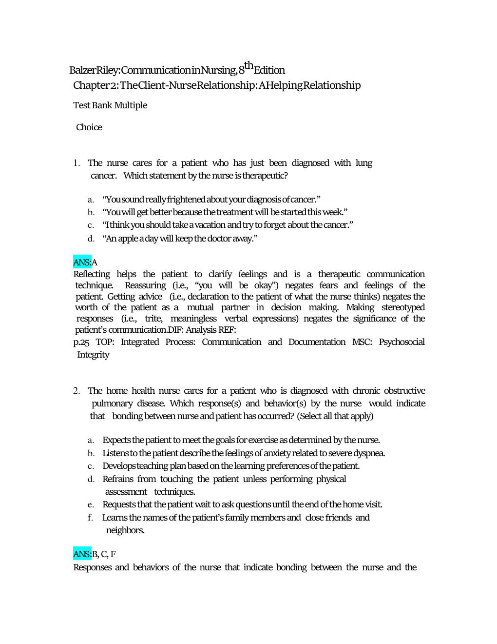 Preview page 10 of TEST BANK Communication in Nursing 8th Edition Julia Balzer Riley All Chapters 1-30
