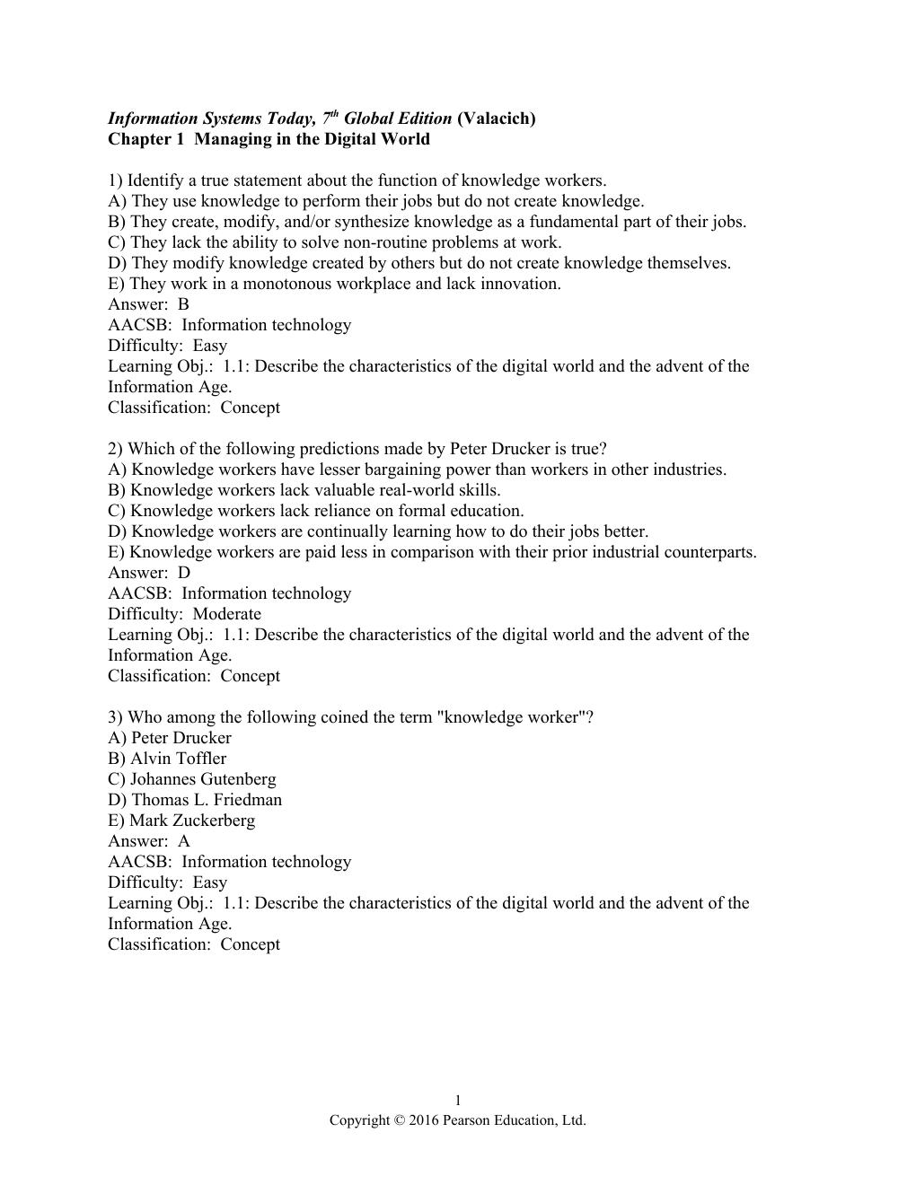 Preview page 2 of Test Bank Information Systems Today, 7th Global Edition by Joseph Valacich, Christoph Schneider
