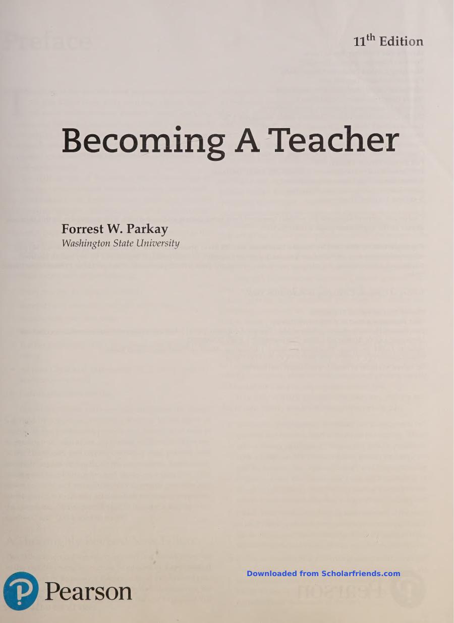 Preview page 2 of eBook Scan [PDF] Becoming a Teacher 11th Edition By Forrest Parkay