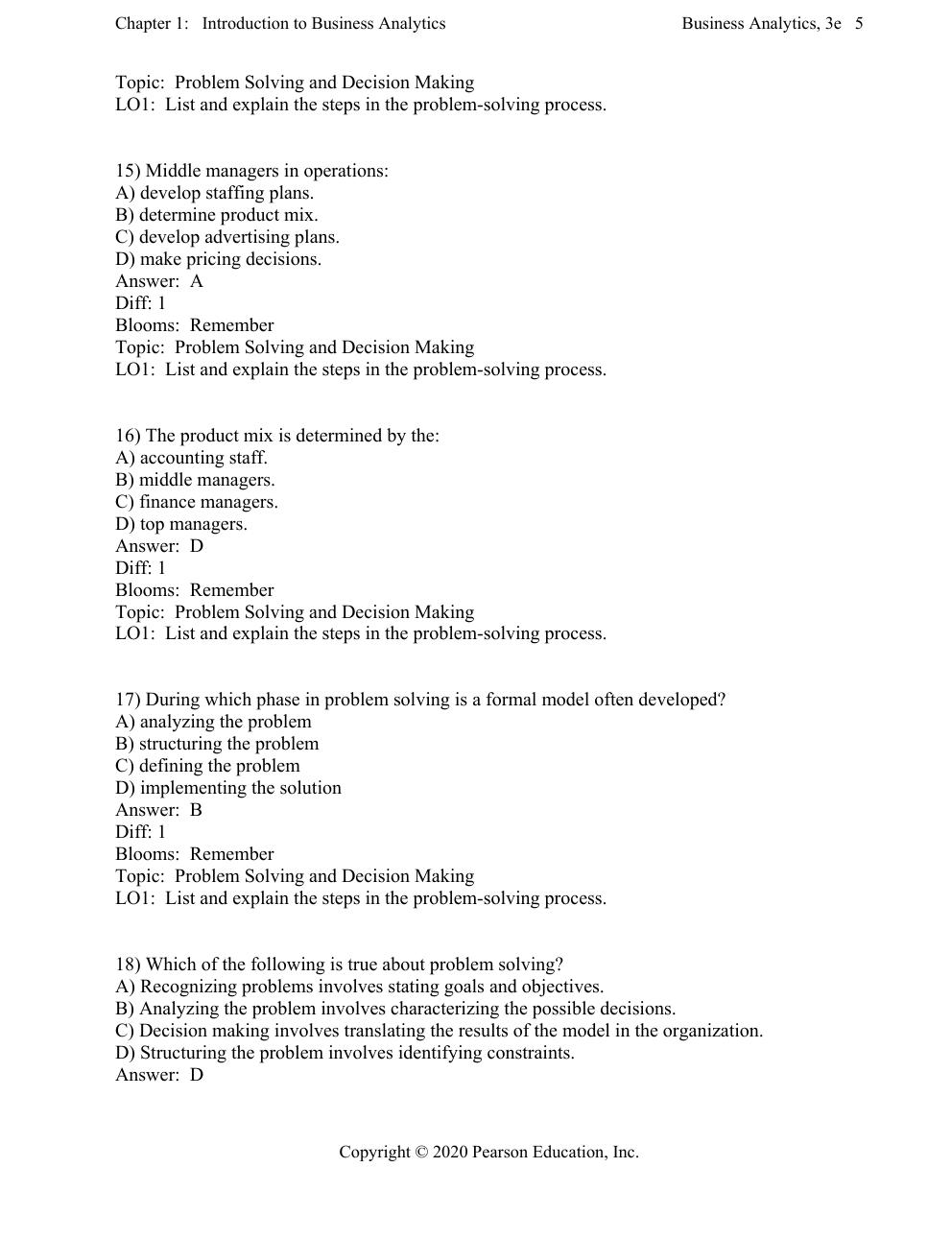 Preview page 6 of Test Bank for Business Analytics, 3rd Edition by James Evans (All Chapters)