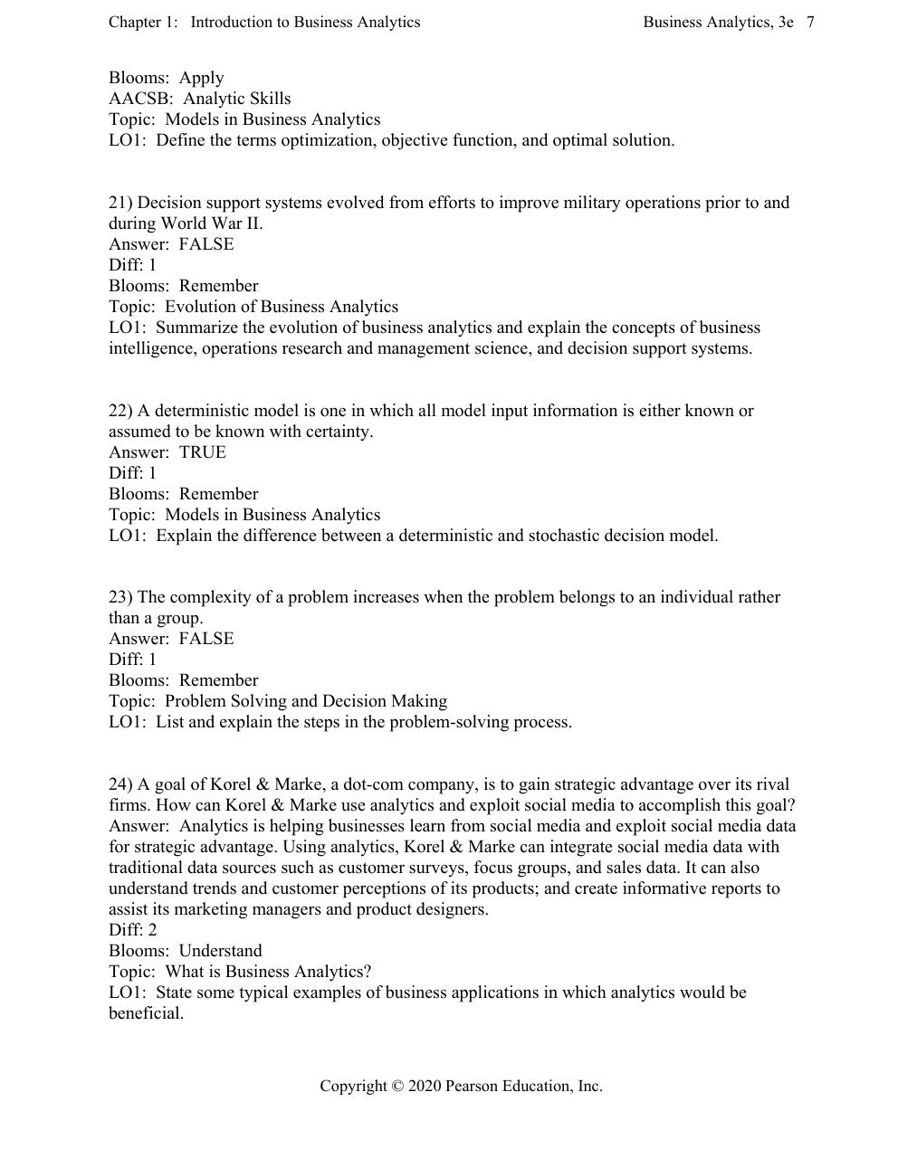 Preview page 8 of Test Bank for Business Analytics, 3rd Edition by James Evans (All Chapters)