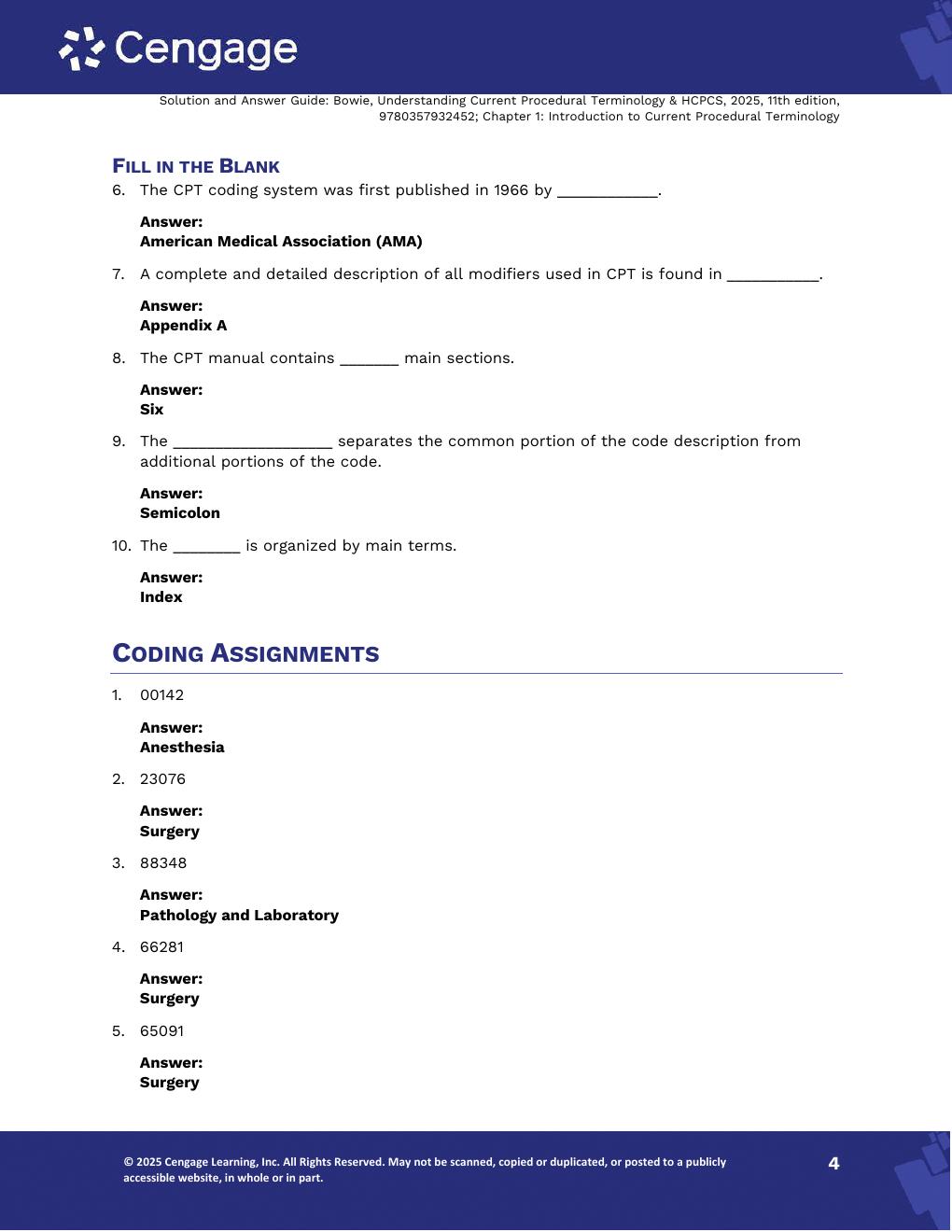 Preview page 3 of Solutions Manual Understanding Current Procedural Terminology and HCPCS Coding Systems 2025, 12th Edition By Mary Jo Bow