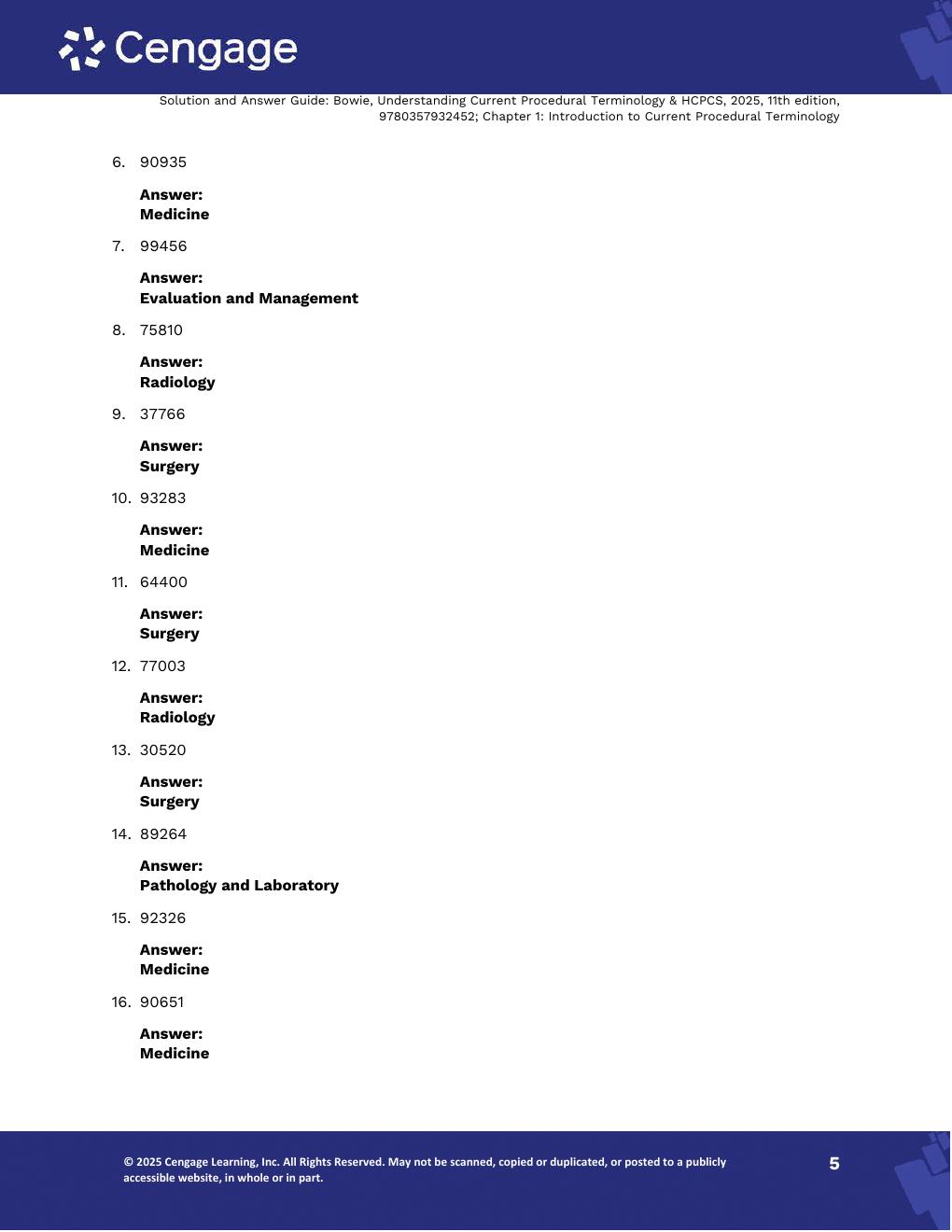 Preview page 4 of Solutions Manual Understanding Current Procedural Terminology and HCPCS Coding Systems 2025, 12th Edition By Mary Jo Bow