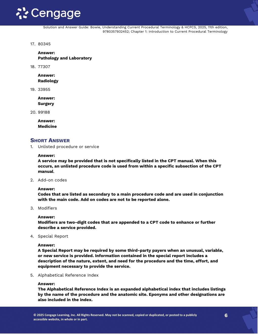 Preview page 5 of Solutions Manual Understanding Current Procedural Terminology and HCPCS Coding Systems 2025, 12th Edition By Mary Jo Bow
