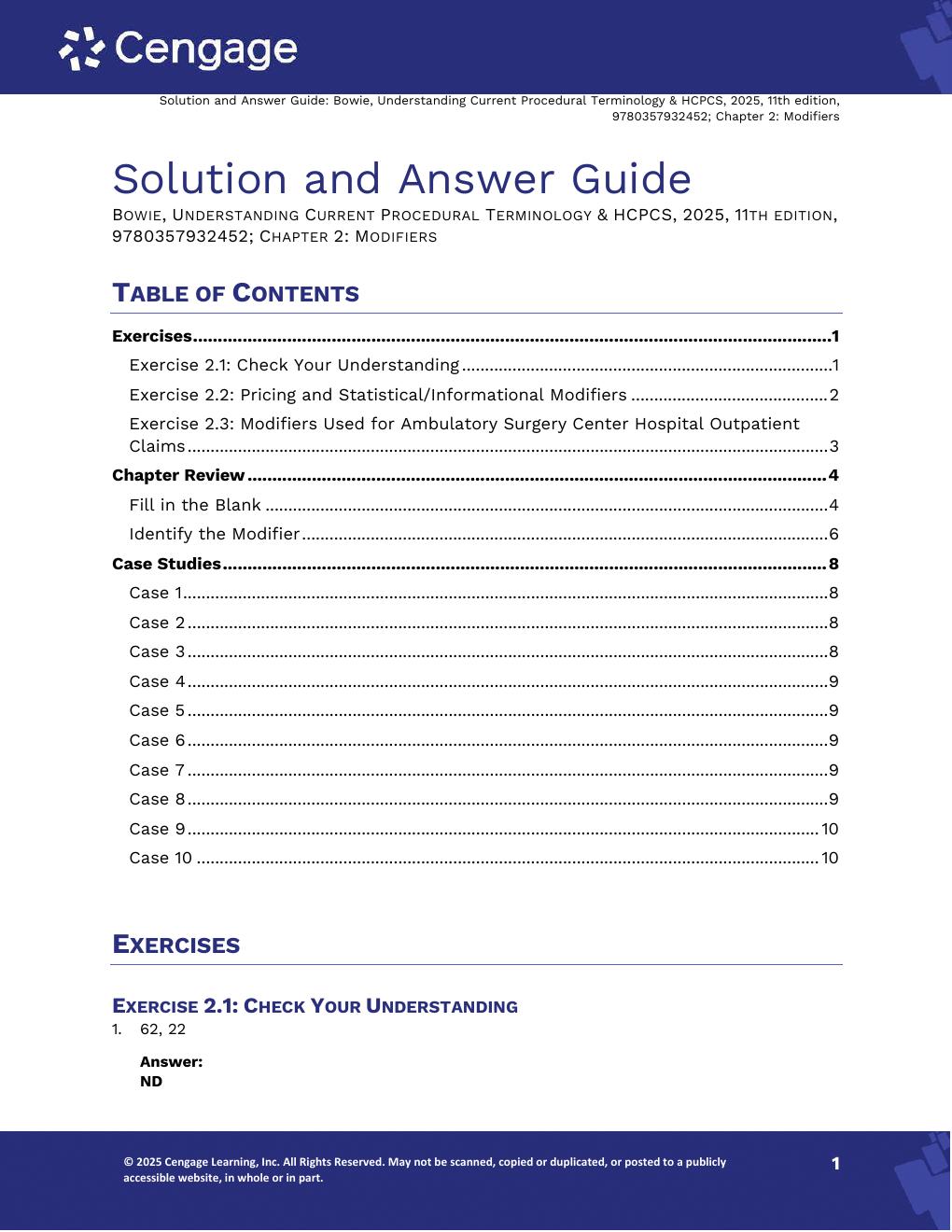 Preview page 7 of Solutions Manual Understanding Current Procedural Terminology and HCPCS Coding Systems 2025, 12th Edition By Mary Jo Bow