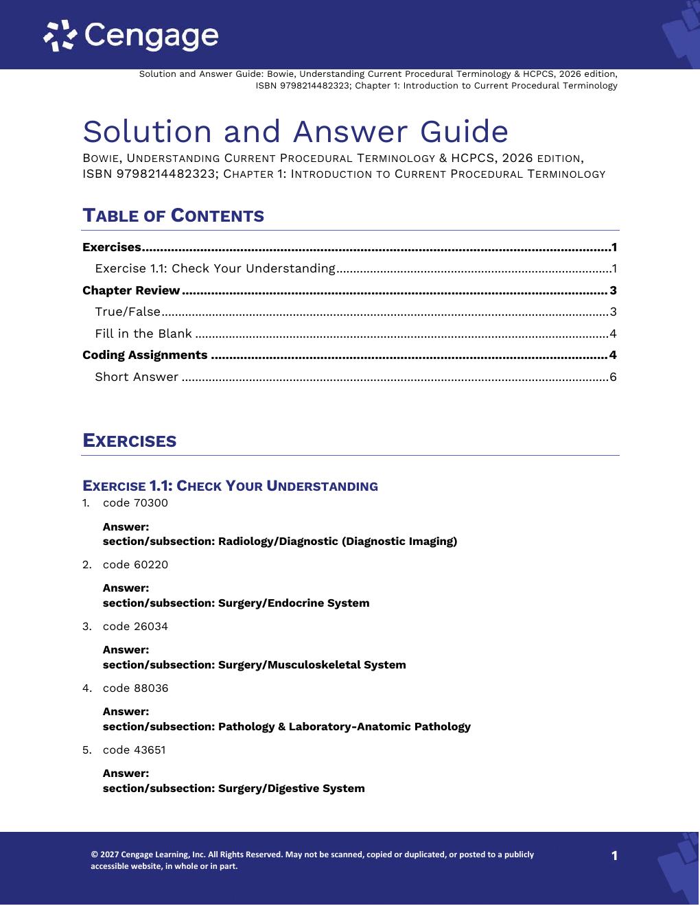 Preview page 3 of Solutions Manual Understanding Current Procedural Terminology and HCPCS Coding Systems 2026, 13th Edition By Mary Jo Bow