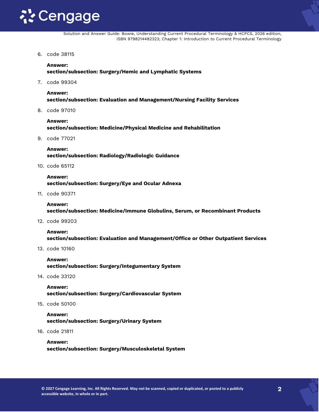 Preview page 4 of Solutions Manual Understanding Current Procedural Terminology and HCPCS Coding Systems 2026, 13th Edition By Mary Jo Bow