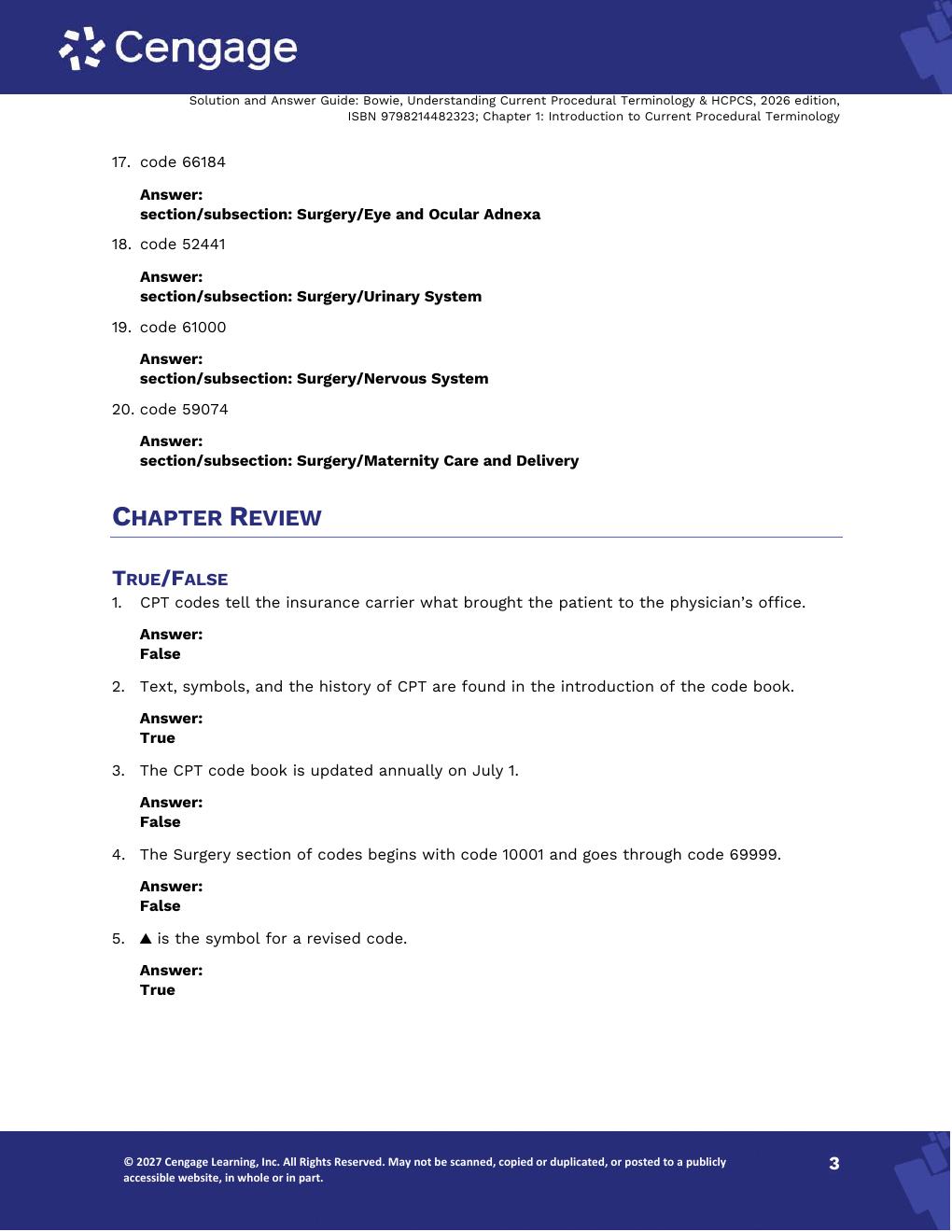Preview page 5 of Solutions Manual Understanding Current Procedural Terminology and HCPCS Coding Systems 2026, 13th Edition By Mary Jo Bow