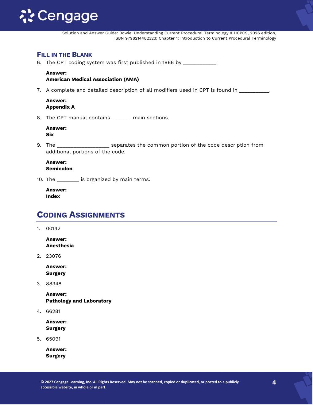 Preview page 6 of Solutions Manual Understanding Current Procedural Terminology and HCPCS Coding Systems 2026, 13th Edition By Mary Jo Bow