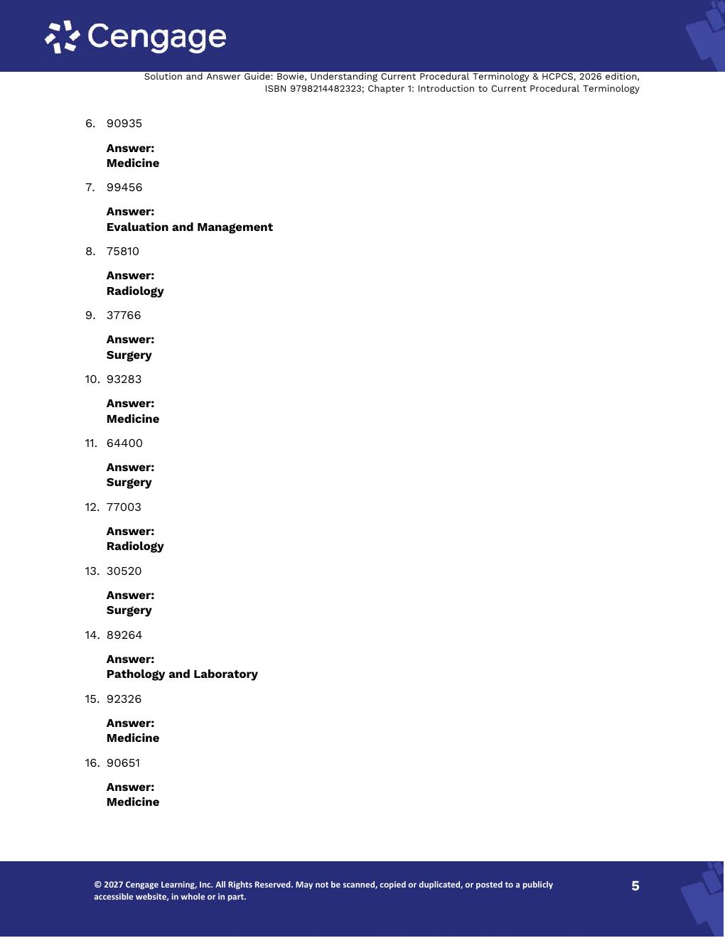 Preview page 7 of Solutions Manual Understanding Current Procedural Terminology and HCPCS Coding Systems 2026, 13th Edition By Mary Jo Bow