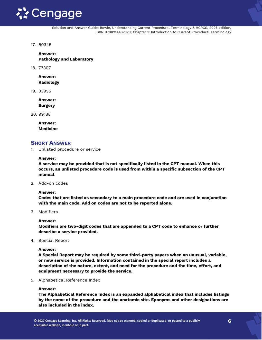 Preview page 8 of Solutions Manual Understanding Current Procedural Terminology and HCPCS Coding Systems 2026, 13th Edition By Mary Jo Bow