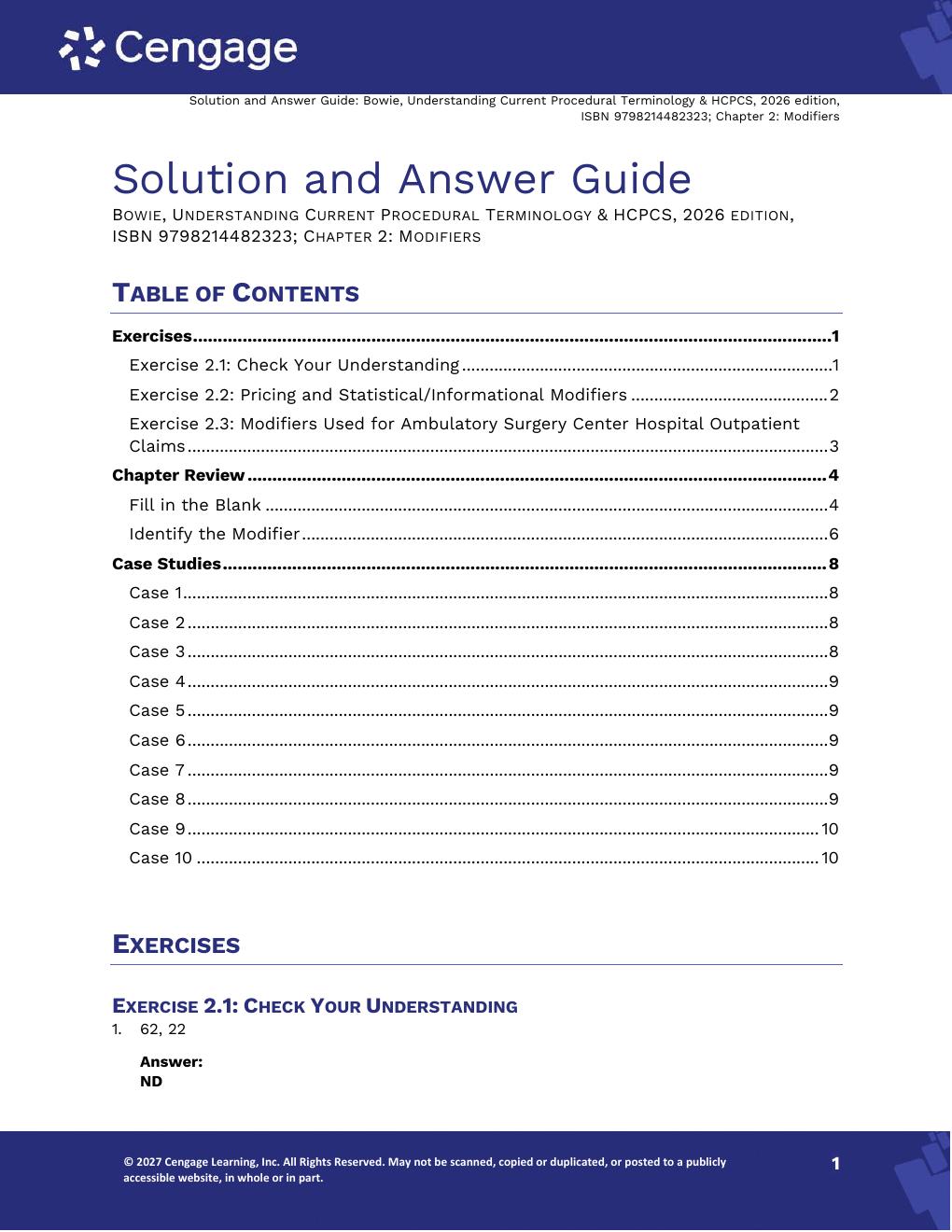 Preview page 10 of Solutions Manual Understanding Current Procedural Terminology and HCPCS Coding Systems 2026, 13th Edition By Mary Jo Bow