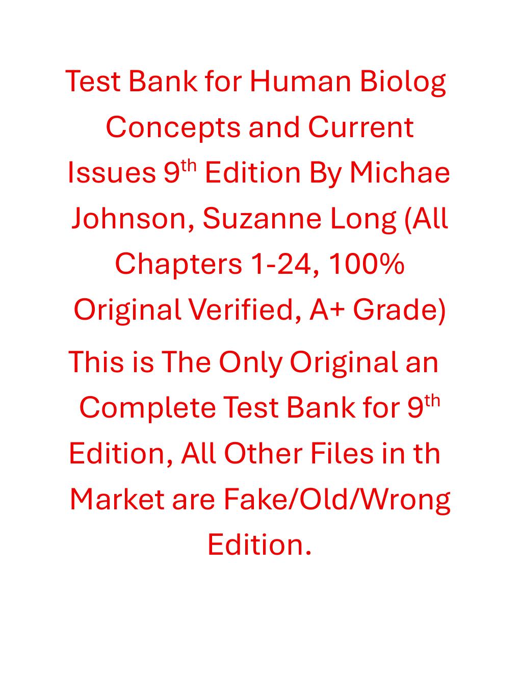 Preview page 2 of Test Bank Human Biology Concepts and Current Issues 9th Edition By Michael Johnson, Suzanne Long