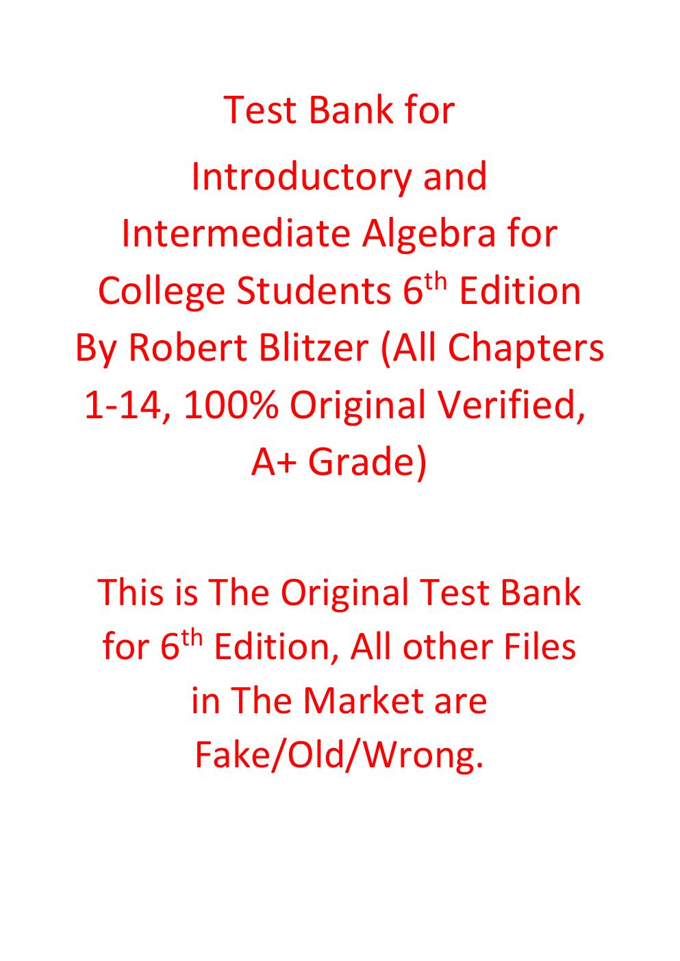 Preview page 2 of Test Bank For Introductory and Intermediate Algebra for College Students 6th Edition By Robert Blitzer