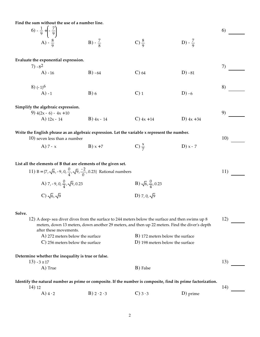 Preview page 4 of Test Bank For Introductory and Intermediate Algebra for College Students 6th Edition By Robert Blitzer