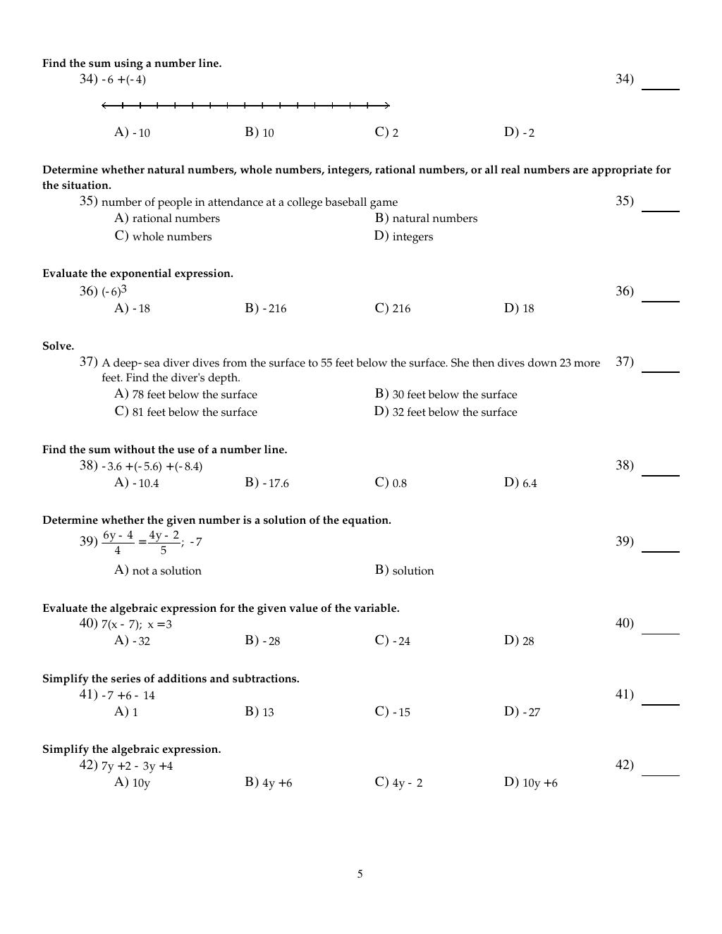Preview page 7 of Test Bank For Introductory and Intermediate Algebra for College Students 6th Edition By Robert Blitzer