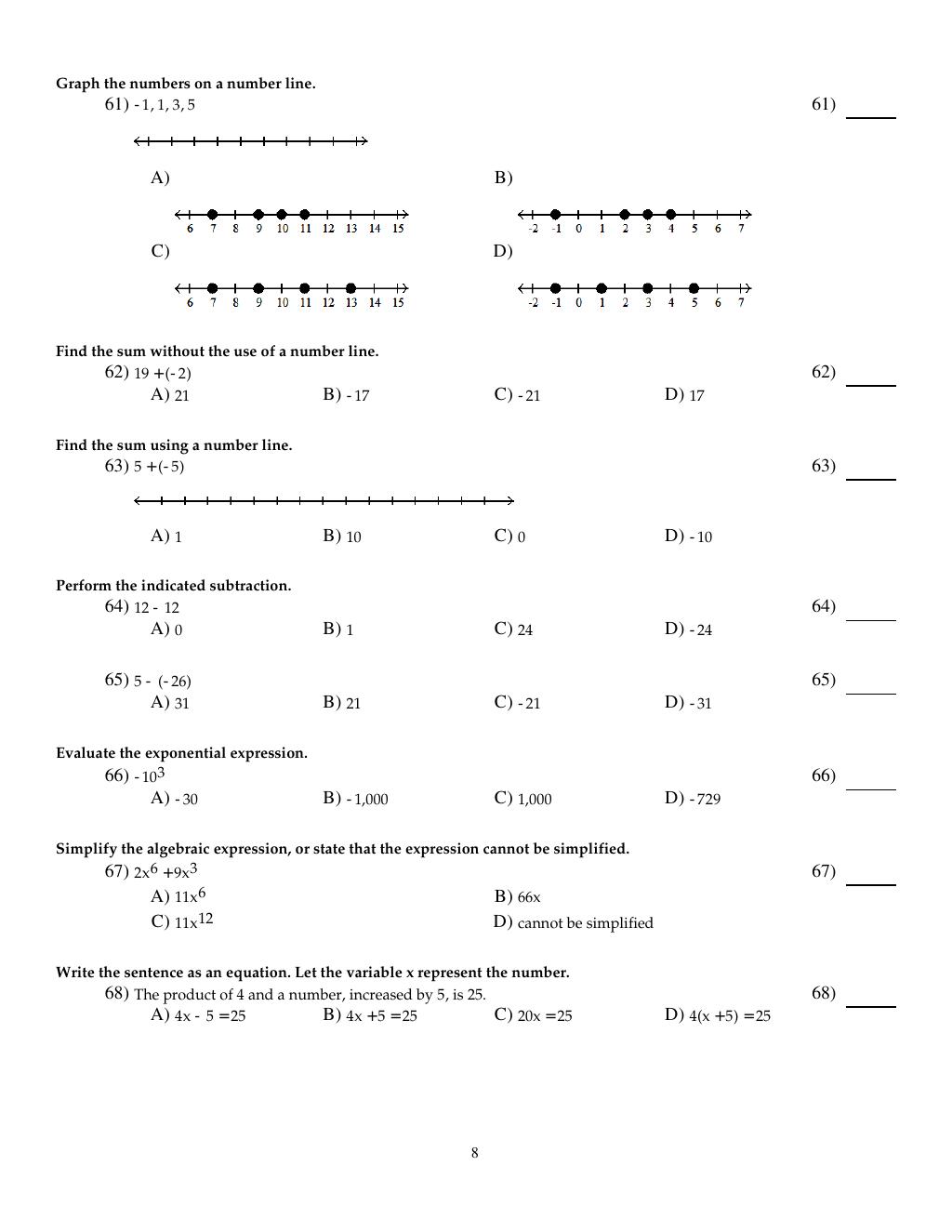Preview page 10 of Test Bank For Introductory and Intermediate Algebra for College Students 6th Edition By Robert Blitzer