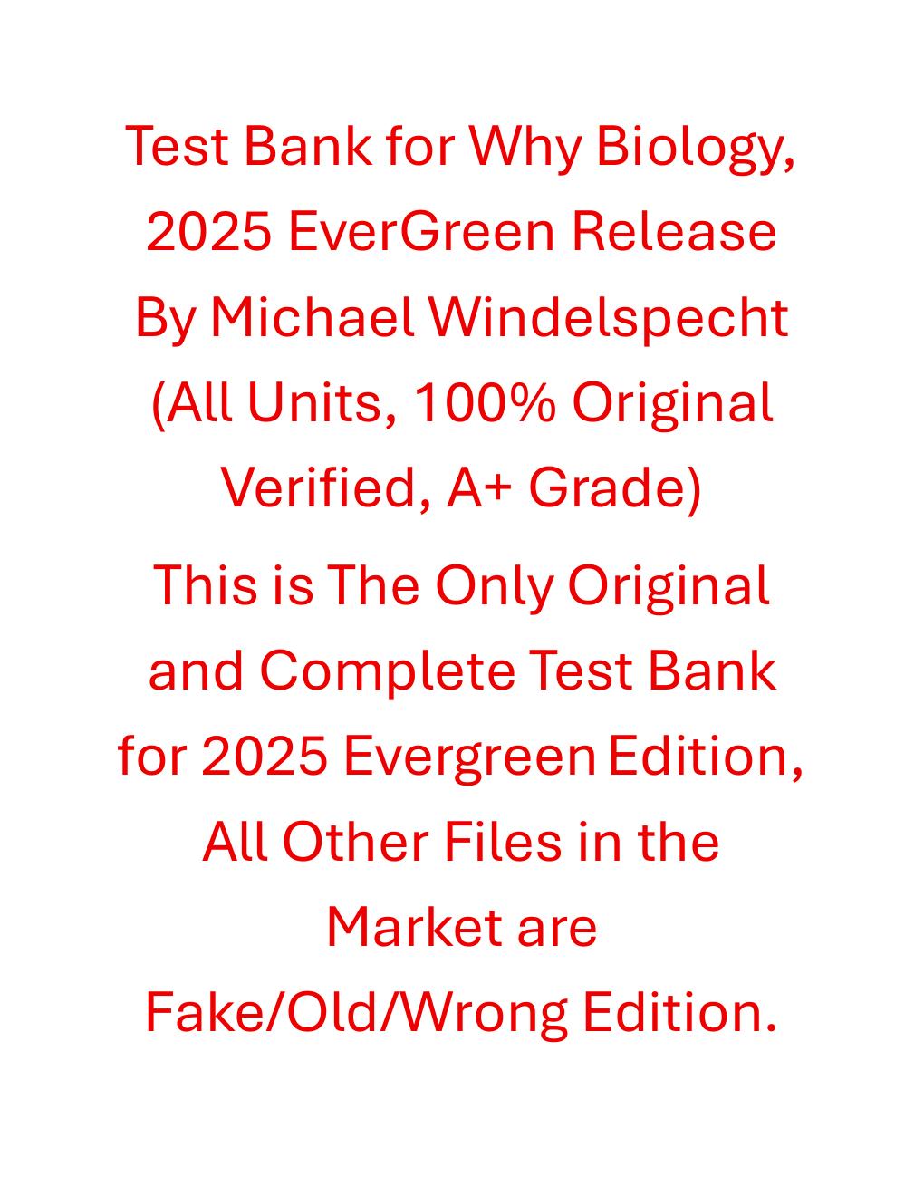 Preview page 2 of Test Bank Why Biology 2025 EverGreen Release By Michael Windelspecht