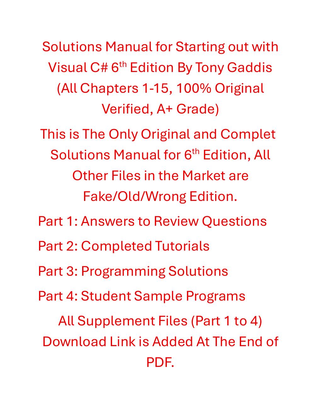 Preview page 2 of Solutions Manual Starting out with Visual C# 6th Edition By Tony Gaddis