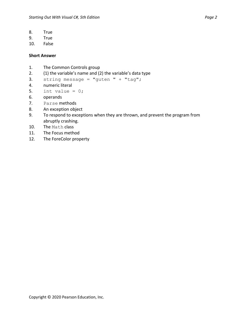 Preview page 10 of Solutions Manual Starting out with Visual C# 6th Edition By Tony Gaddis