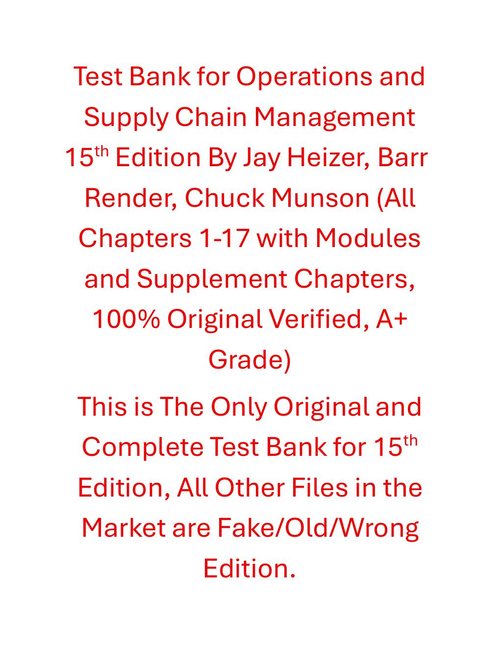 Preview page 2 of Test Bank Operations and Supply Chain Management 15th Edition By Jay Heizer, Barry Render, Chuck Munson