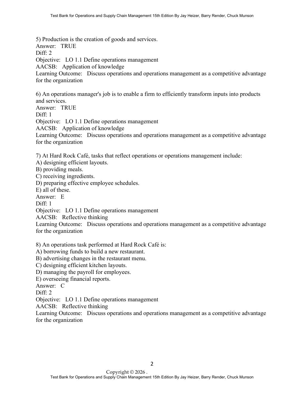 Preview page 4 of Test Bank Operations and Supply Chain Management 15th Edition By Jay Heizer, Barry Render, Chuck Munson