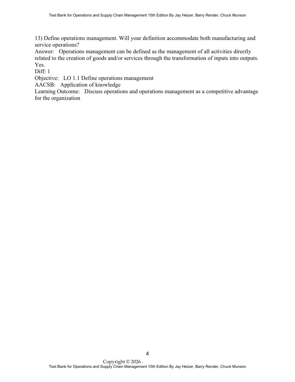 Preview page 6 of Test Bank Operations and Supply Chain Management 15th Edition By Jay Heizer, Barry Render, Chuck Munson